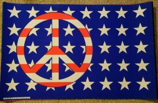 American Peace Flag 1970 Vintage Silkscreened Blacklight Poster Pro Arts 1