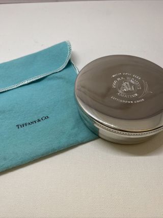 Vintage Tiffany & Co Trinket Box Tin Handcrafted Pewter Blue Velvet -