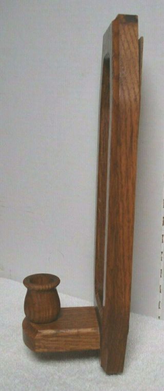 Vtg Pr Wood Oak Mirrored Entryway Wall Hanging Single taper Candle Holder Sconce 3