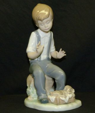 Vintage Lladro Daisa Nao Homesick Friend 7 " Porcelain Figurine Boy W/ Dog Spain