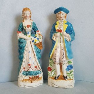 Vintage Hand Painted Colonial Porcelain Figurines Pair Made In Japan 9 Inch