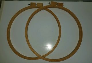 2 Vintage Wooden 14 Inch Embroidery Hoops Round Wood Ring Frame