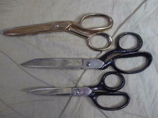 3 Pairs Vintage Sewing Scissors: Richards Golden Age/wiss Inlaid 28/marks 355 - 6