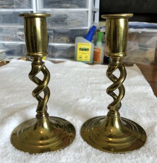 Vintage Brass Open Barley Twist Candlestick Holders,  Brass Taper Candle Holders