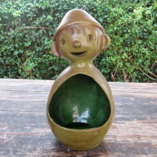 Vintage Ceramic Gnome / Elf / Pixie Hanging Garden Planter Bird Feeder Retro
