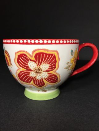 Dutch Wax Floral Mug Artistic Accents Embossed Red Flower Coffee Cup Tea Ceramic
