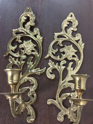 Vintage Solid Brass Wall Sconces Candle Holders Set Of 2