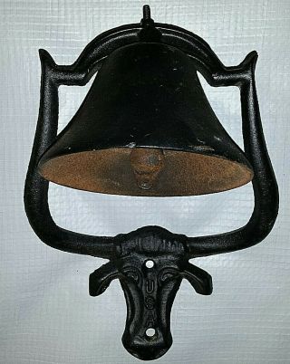 Vintage Usa Cast Iron 6 1/4 Inch Dinner Bell Longhorn Steer Bull Cow Wall Mount