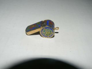 Vintage Chinese Cloisonne Whistle Pendant Floral Red,  Blue,  And Green