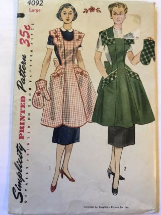 Mccall’s Vintage 1958 Pinafore Apron Pattern 34” B,  26” W Full Skirt
