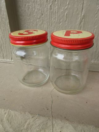 Vintage Farmhouse Red & White Anchor Hocking Mini Mason Jar Salt Pepper Shakers