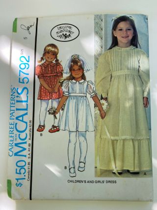 Vintage 1970s Sewing Pattern Mccall’s 5792 Laura Ashley Girls Size 5 Dress Uncut