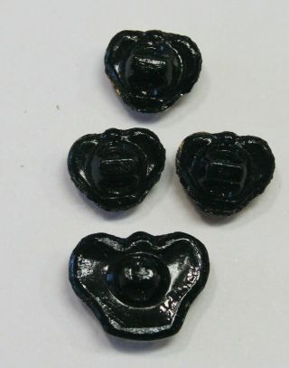 4 Antique Victorian Black Glass Realistic Crown Buttons 2 Sizes 2