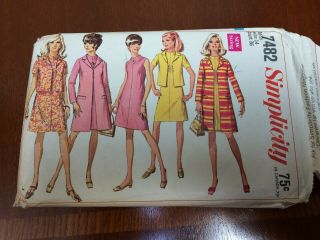 1967 Simplicity Pattern 7482 Misses Coat Jacket & Dress Sz 14 Bust 36