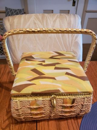 Vintage Straw Sewing Basket With Legs And Handle
