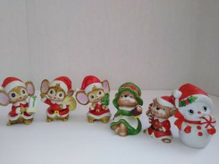 6 Vintage Homco Christmas Mice Santa Mice Mouse Christmas Figurines.