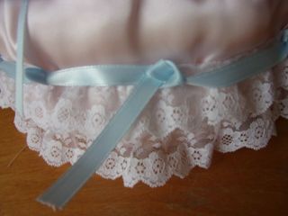 Half Doll Pin Cushion Only Pink Satin,  White Lace,  Blue Ribbon 10 