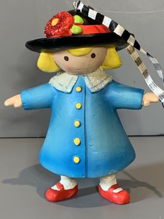 Rare Mary Engelbreit Resin Girl With Hat Blue Coat Ornament W/cord Me Ink