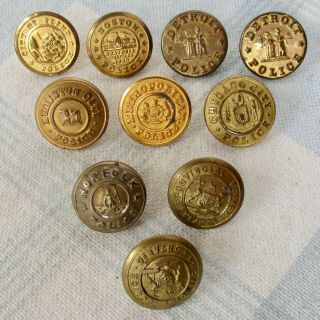 Assortment Of 10 Vintage Brass Police Buttons W Backmarks