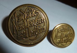 2 Antique York Haven Railroad Brass Uniform Buttons Waterbury Conn