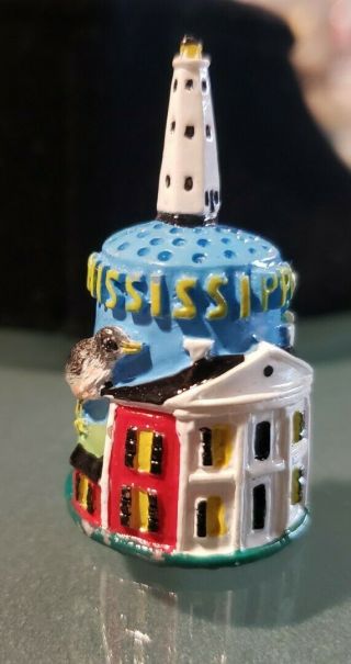 Rare Colorfull 3 D Mississippi Thimble Bird,  Lighthouse,  Cannon