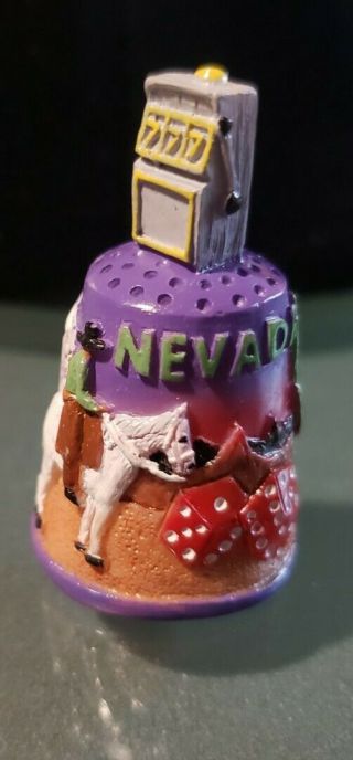 Rare Colorfull 3 D Nevada Thimble With Cards,  Dice & Stots