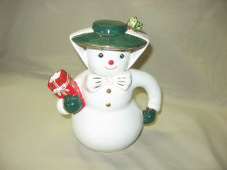Christopher Radko Mrs.  Snowcheer Teapot Snowman Shiny Brite