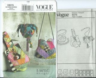 Vogue V8375 Sewing Pattern Elegant Handbag Crazy Quilted Purse Sew Tassels Beads