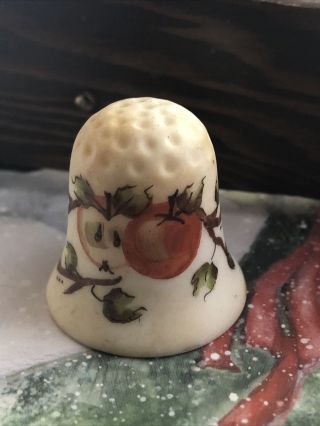 Thimble Ceramic Bisque Hand Painted Apples In The Tree By Cc