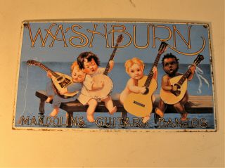 Vintage Andy Rooney Washburn Guitars And Banjos Porcelain Sign