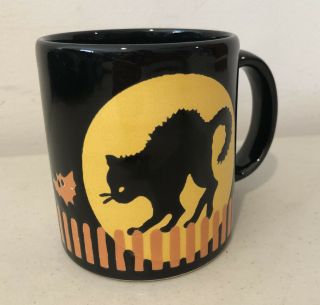 Waechtersbach Black Cat Bat Full Moon Halloween Coffee Cup Mug W.  Germany