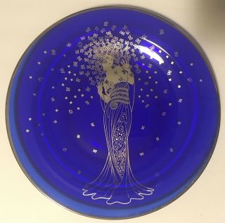 Vintage Erte Cobalt Blue Translucent Plate 8 " Fantasia Sevenarts,  Art Deco