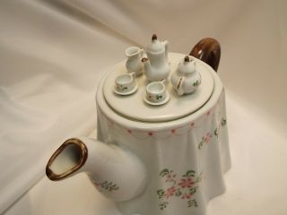 Vintage White Porcelain Teapot With Tea Set On Lid.  Please Make Offers