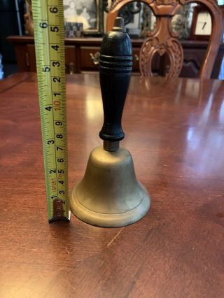 Large 6 1/4” Antique Vintage School Bell Hand Bell Teachers Wood Handle Brass