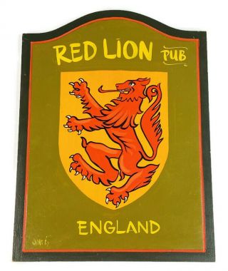 The Red Lion Pub England Painted Sign Signed Dave Jacobs Tavern Inn Board 1985
