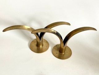 Vintage Lily Brass Candle Holders Pair Art Deco Ystad Metall Of Sweden