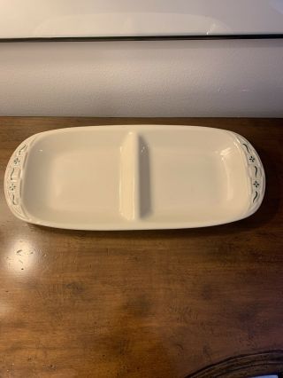 Longaberger Pottery Heritage Green Divided Serving Tray 31200 Made In Usa