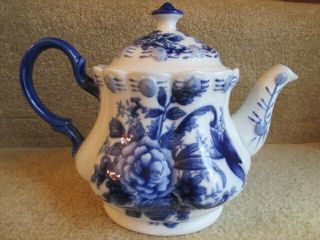 Vintage Estate Porcelain Cobalt Blue & White Floral Teapot