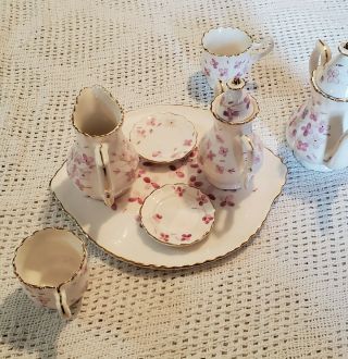 Vintage 8 Piece Porcelain Miniature Tea Set Floral W/gold Trim