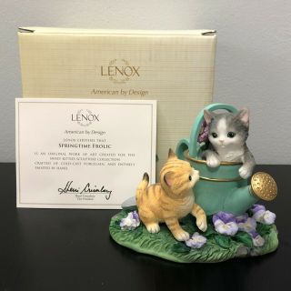 Lenox Springtime Frolic Cat Kitten Watering Can Kitty Sculpture Figurine Box