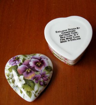 Vintage Crownford Fine Bone China Heart Shape Flower Design Trinket Ring Box