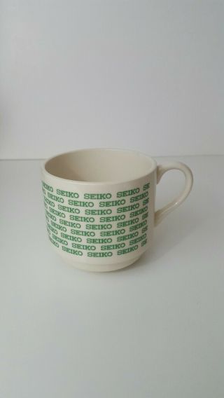 Rare Ceramic Coffee Mug Tea Cup Vintage Green Lettering Seiko Made Usa Porcelain