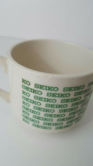 Rare Ceramic Coffee mug tea Cup Vintage Green Lettering Seiko Made USA porcelain 2