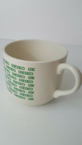 Rare Ceramic Coffee mug tea Cup Vintage Green Lettering Seiko Made USA porcelain 3