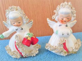 2 Rare Vintage Holt Howard Porcelain Christmas Angel Salt & Pepper Shaker Japan