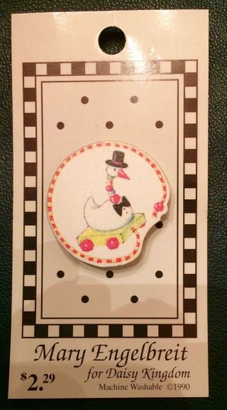 Mary Engelbreit Button On Card,  Duck Or Goose Pull Toy - Too Cute;)