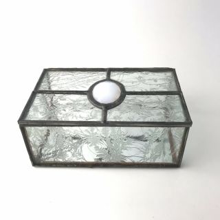Vintage Clear Etched Frosted Glass Mirror Bottom Hinged Trinket Jewelry Box