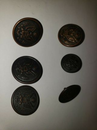 6 Vintage Us Military Buttons (1) York City,  (1) Phila Pa,  (4) Waterbury