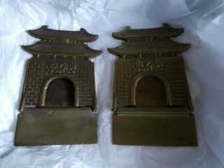 Pair Vintage Antique Folding Brass Pagoda Bookends Made In Korea - Brass Metal