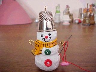 Fun Hallmark Ornament Snowman With Thimble On His Head